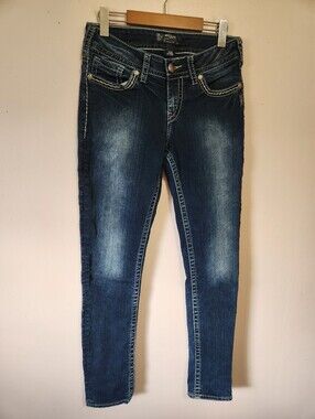 Silver Jeans Co Suki Skinny Dark Wash Contrast Stitch Y2K Western W28 L31